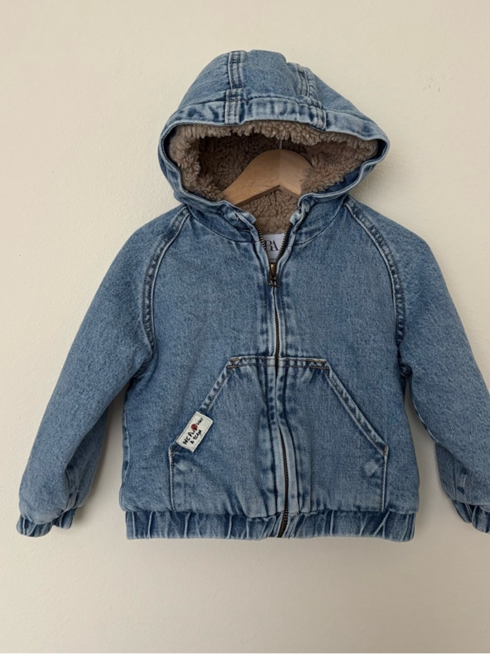 Zara Baby Denim Hooded Jacket with Sherpa Lining 12-18M